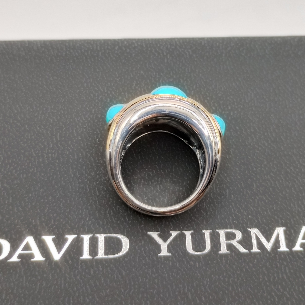 David Yurman Turquoise and Silver Ring with Gold Highlights - Picture 7 of 9